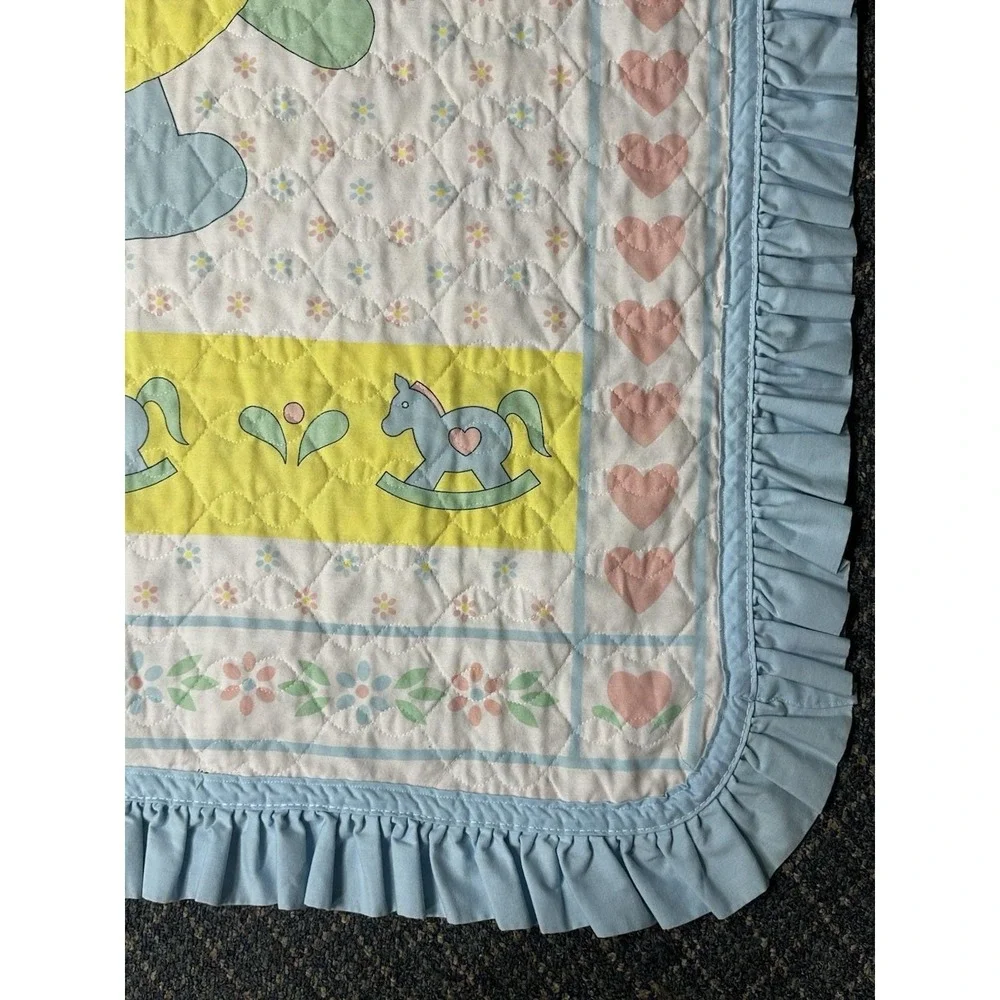 Vintage General greeting Co. baby crib blanket comforter‎ blue fringe